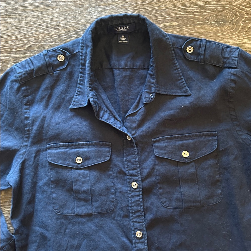 Chaps Linen Dark Blue Shirt - image 3